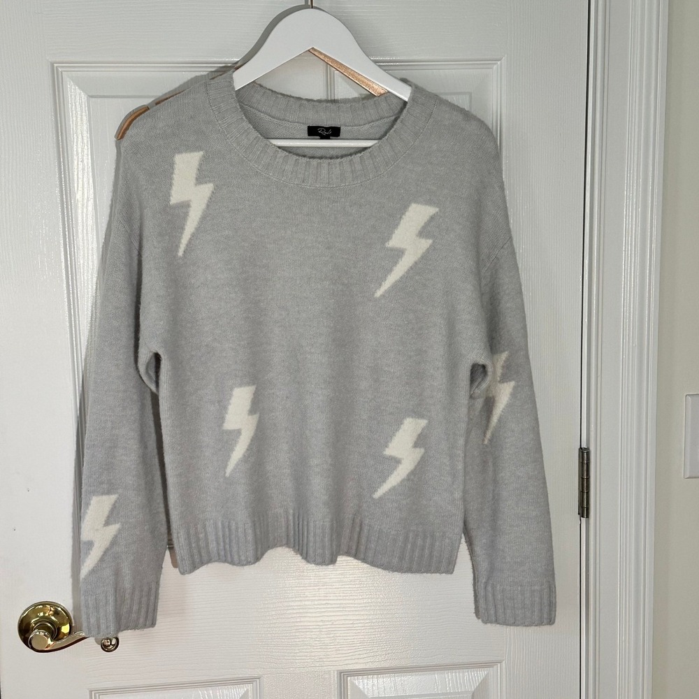 Rails 'Perci' Cashmere Blend Gray and Cream Lightning Bolt Sweater S